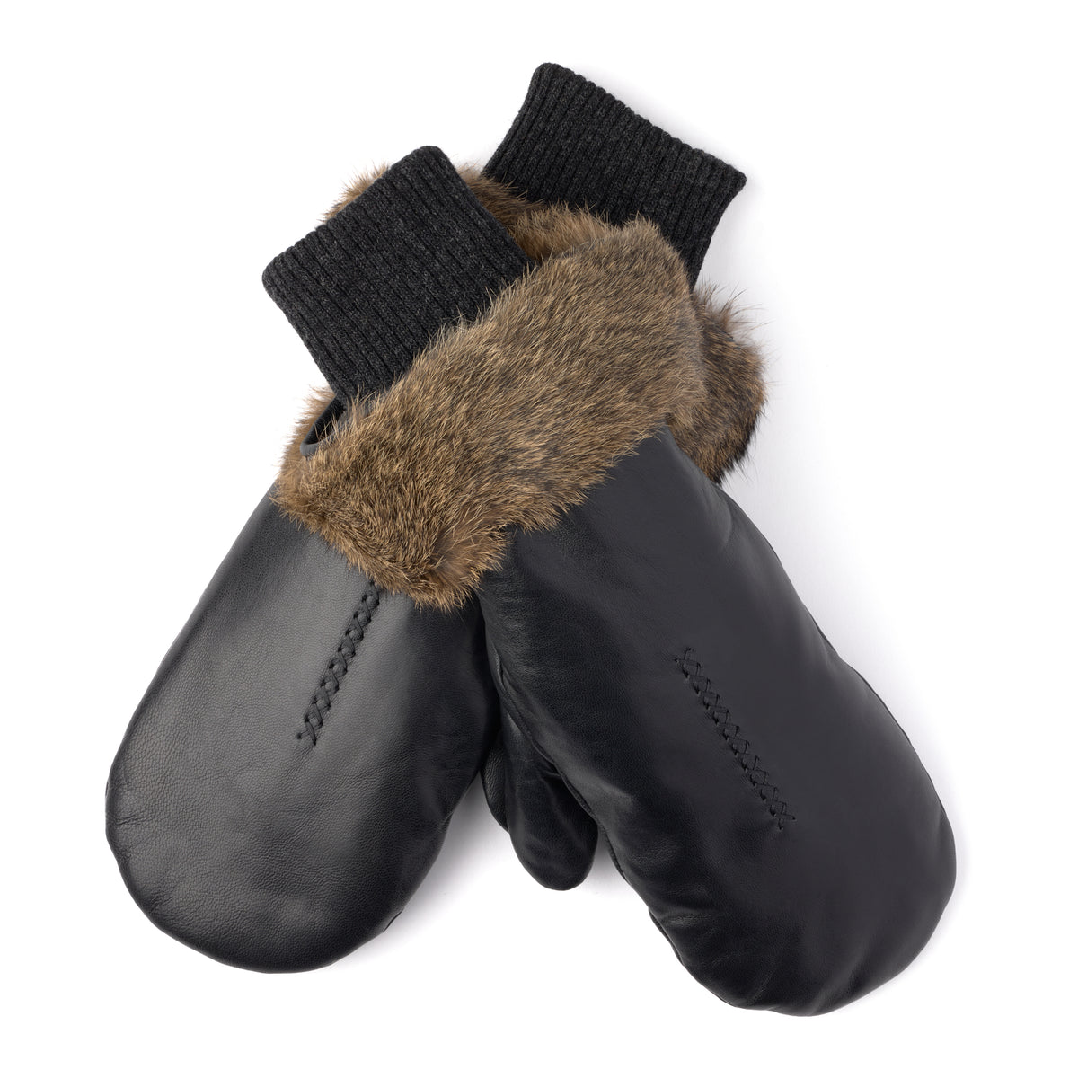 Leather mittens shop with fur trim