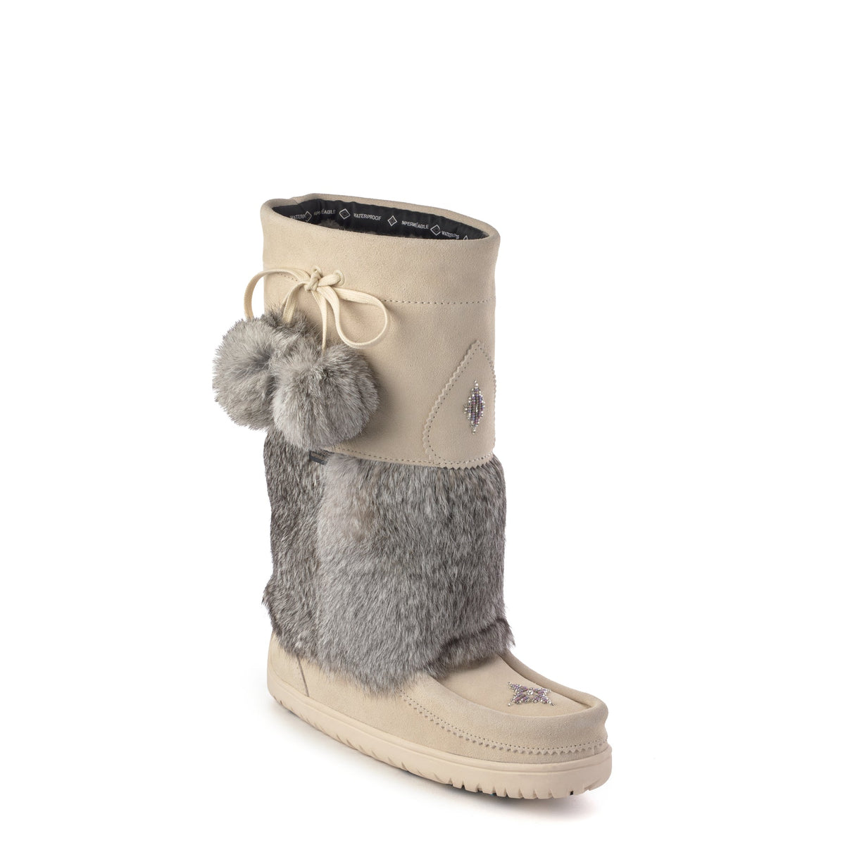 MANITOBAH MUKLUKS GRAY buy SNOWY OWLETTE MID-CALF BOOTS SHOES SZ 2 YOUTH RABBIT FUR