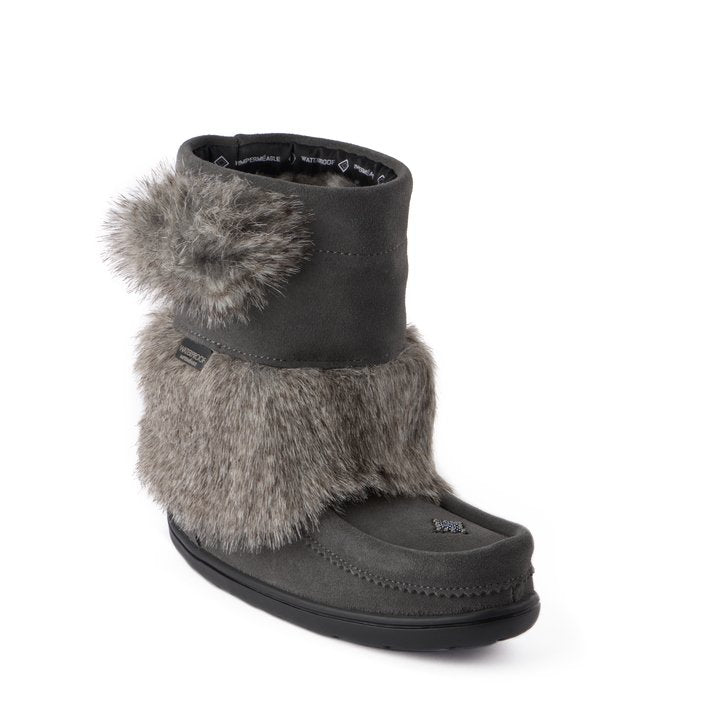 MANITOBAH MUKLUKS GRAY buy SNOWY OWLETTE MID-CALF BOOTS SHOES SZ 2 YOUTH RABBIT FUR