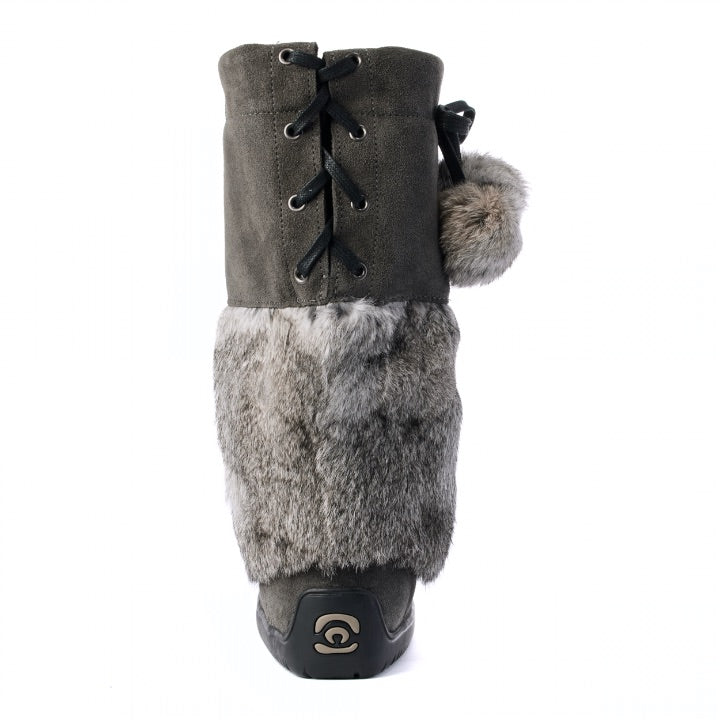 MANITOBAH MUKLUKS GRAY buy SNOWY OWLETTE MID-CALF BOOTS SHOES SZ 2 YOUTH RABBIT FUR